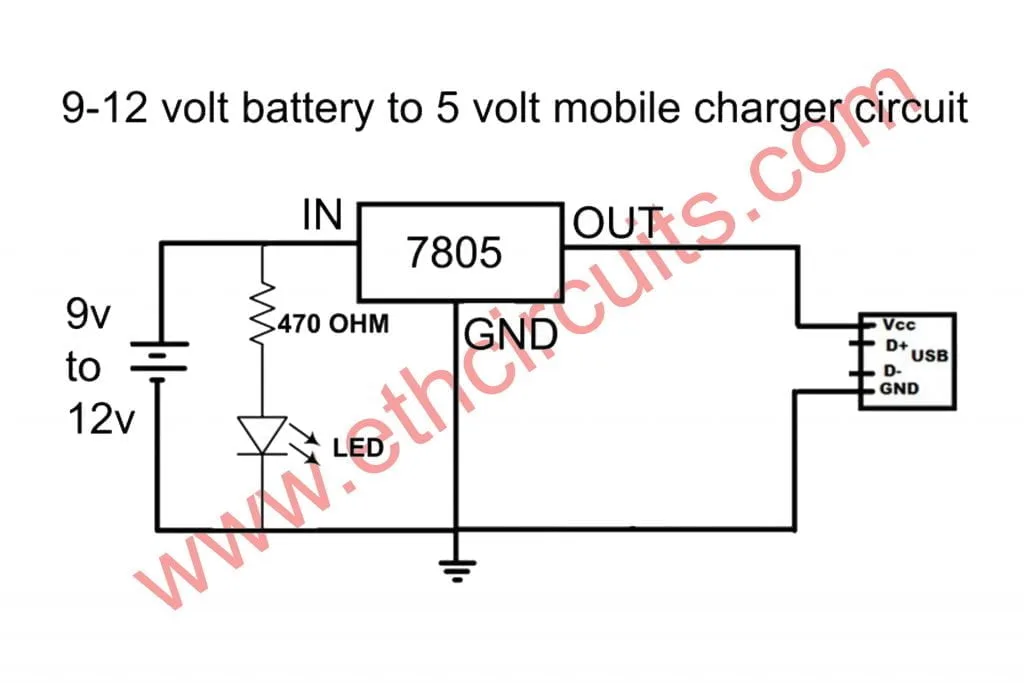 Best 9V Battery To Mobile Charger Circuit Diagram