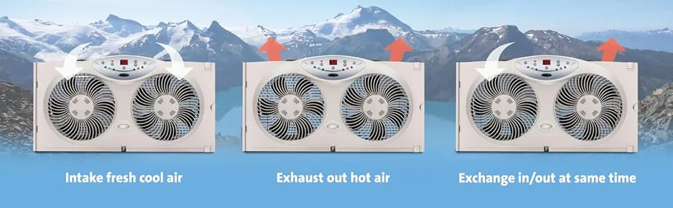 Bionaire Window Fan With Twin 8 5 Inch Reversible Airflow Blades And Remote Control