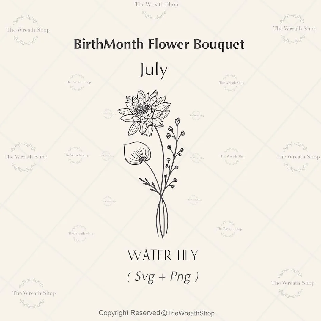 Birthmonth Flower Svg Flower Svg Birth Flower Svg Bouquet Svg Birthmonth Bouquet Water Lily Svg