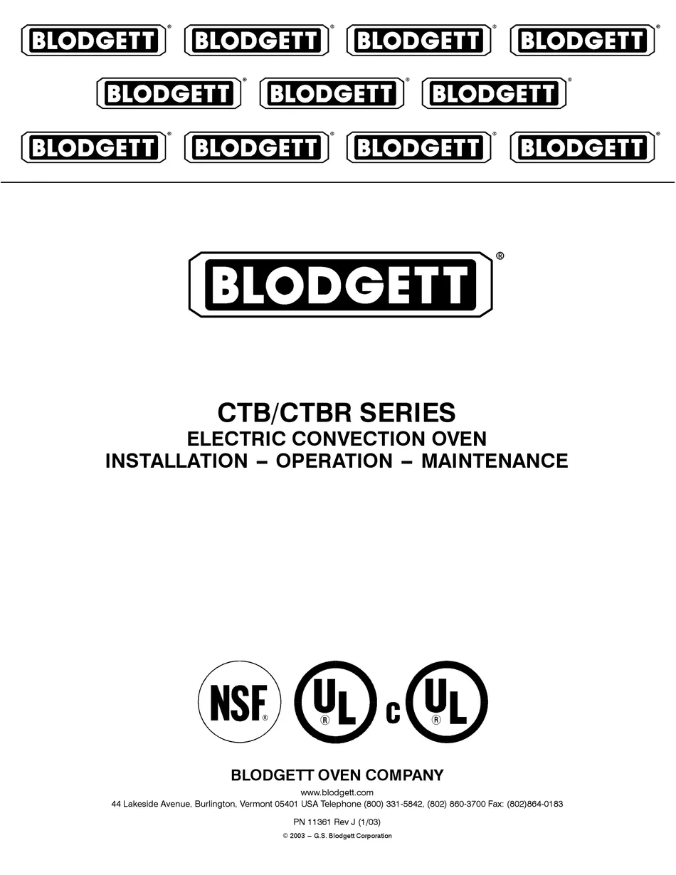 Blodgett Ctb Series Installation Operation Manual Pdf Download Manualslib