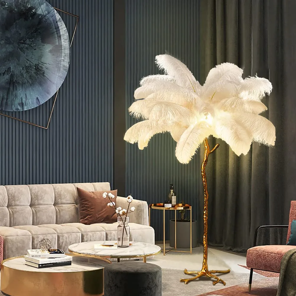 Buy Natural Ostrich Feather Floor Lamp Modern Led Dimmable Standing Lamp Romantic Princess