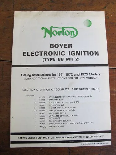 Buy Norton Boyer Electronic Ignition Type Bb Mk 2 1971 1972 1973 Wiring Diagram In Rochester