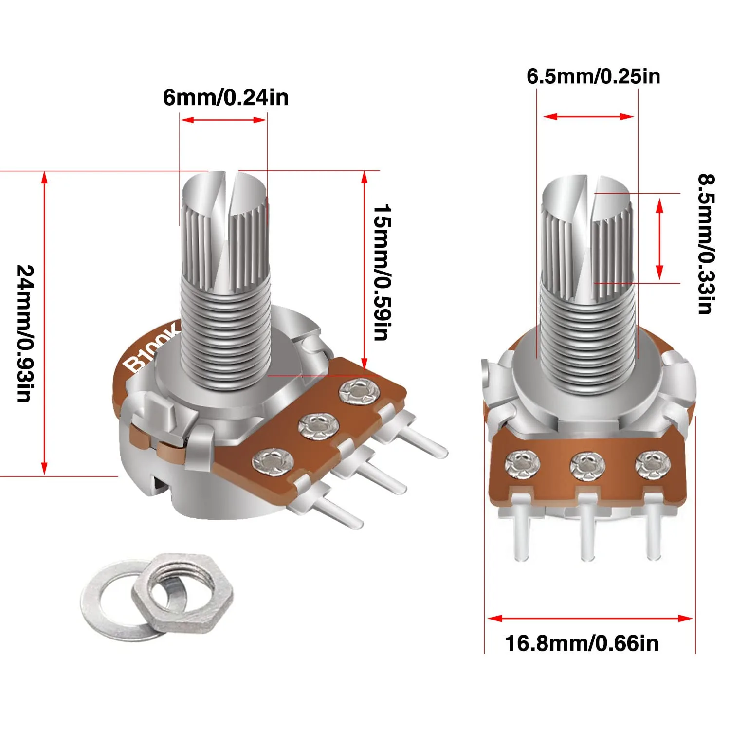 Buy Taiss 30Pcs 100K Potentiometer Variable Resistors 3 Terminals Linear Taper Rotary Audio B