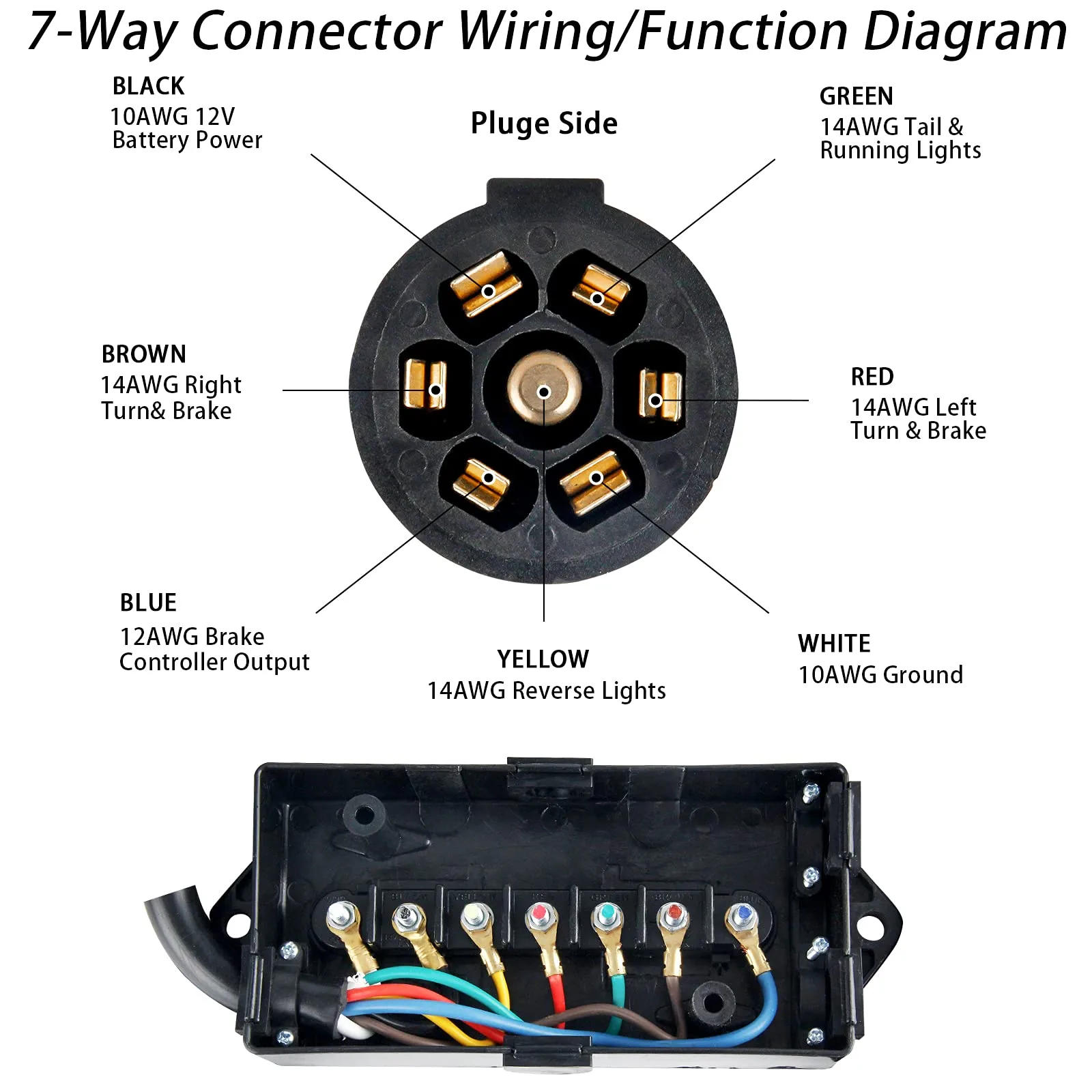 Buy Vogrex 7 Way Plug Inline Trailer Cord With 7 Gang Junction Box 4 Feet Trailer Connector