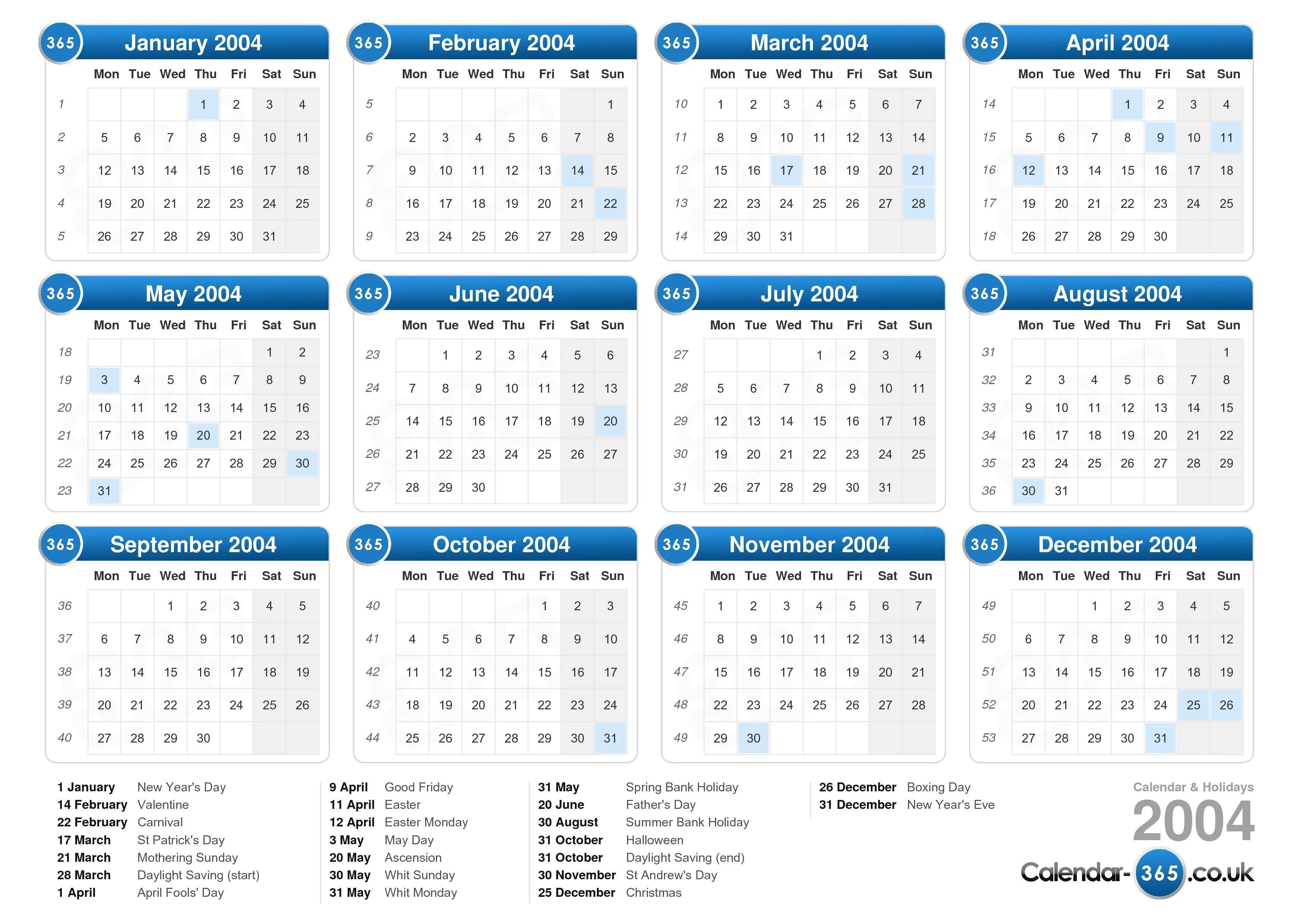 Calendar 2004