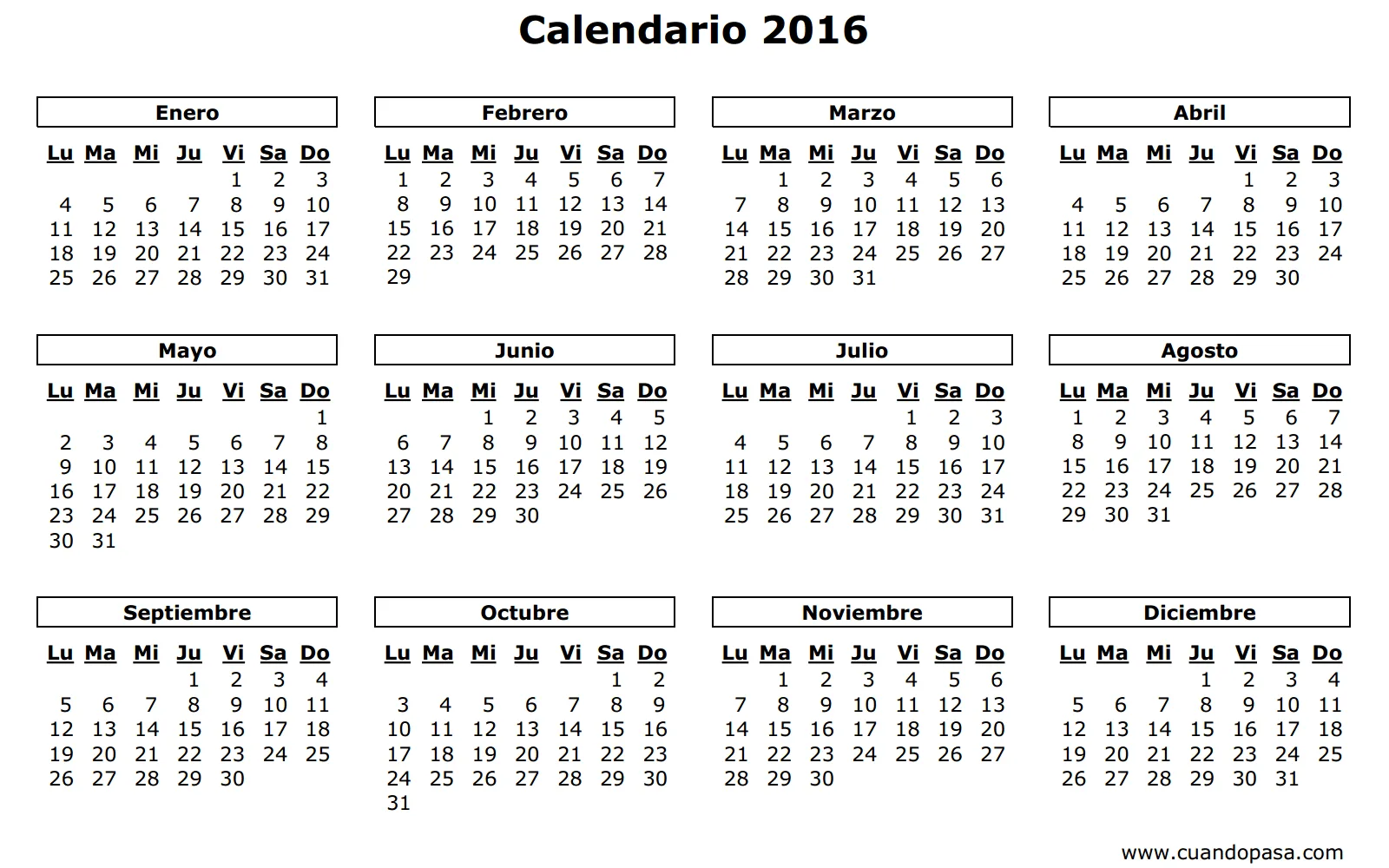 Calendario 2016