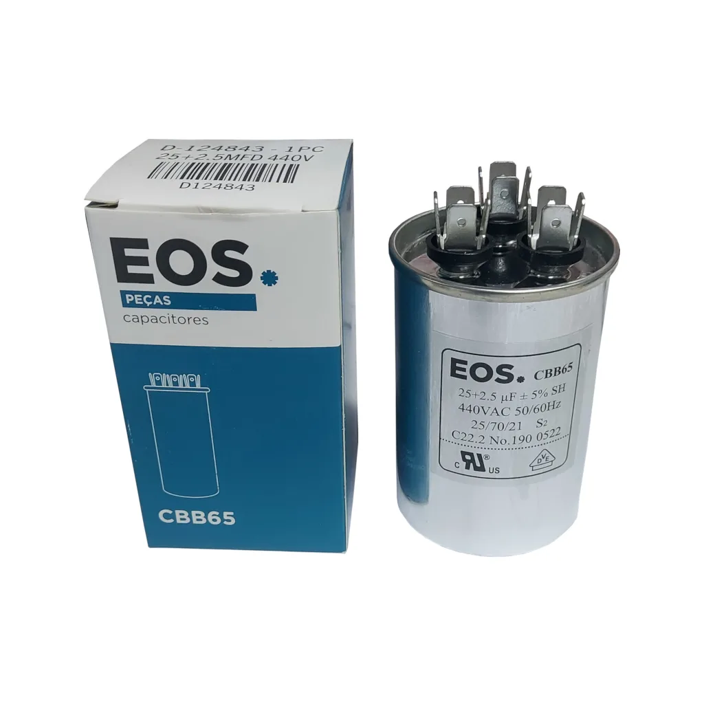 Capacitor Duplo 25 2 5 Mfd 440V C Terminal E Corpo De Alumínio Eos D124843 Refrigeração