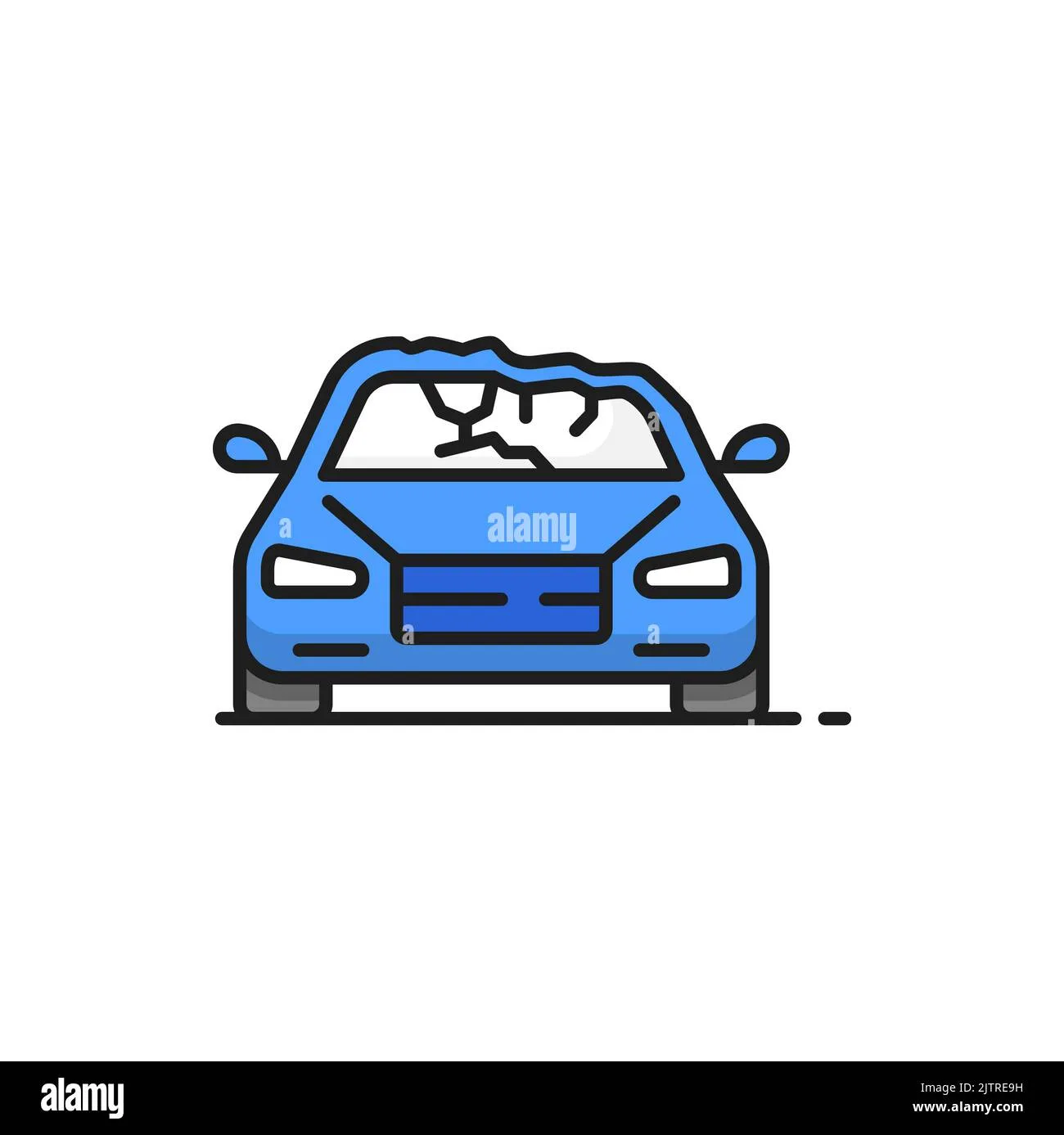 Car Roof Damage Line Icon Isolated Auto Collapse Accident Vehicle Wreck Or Destruction Failure
