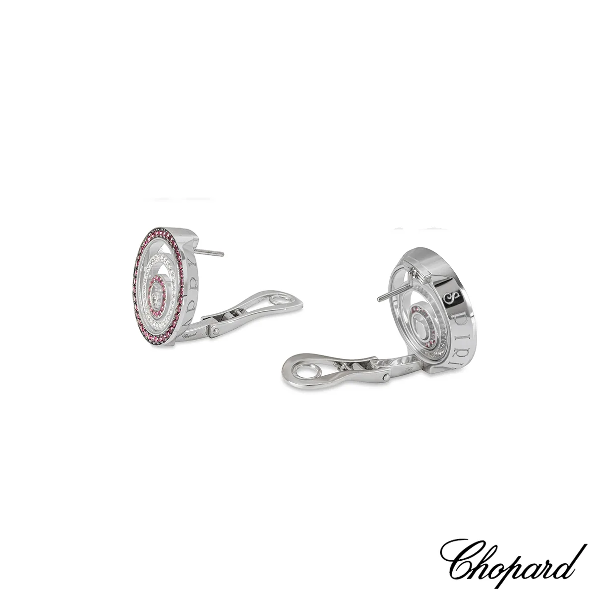 Chopard White Gold Ruby Diamond Happy Spirit Earrings 84 5425 1002 Rich Diamonds