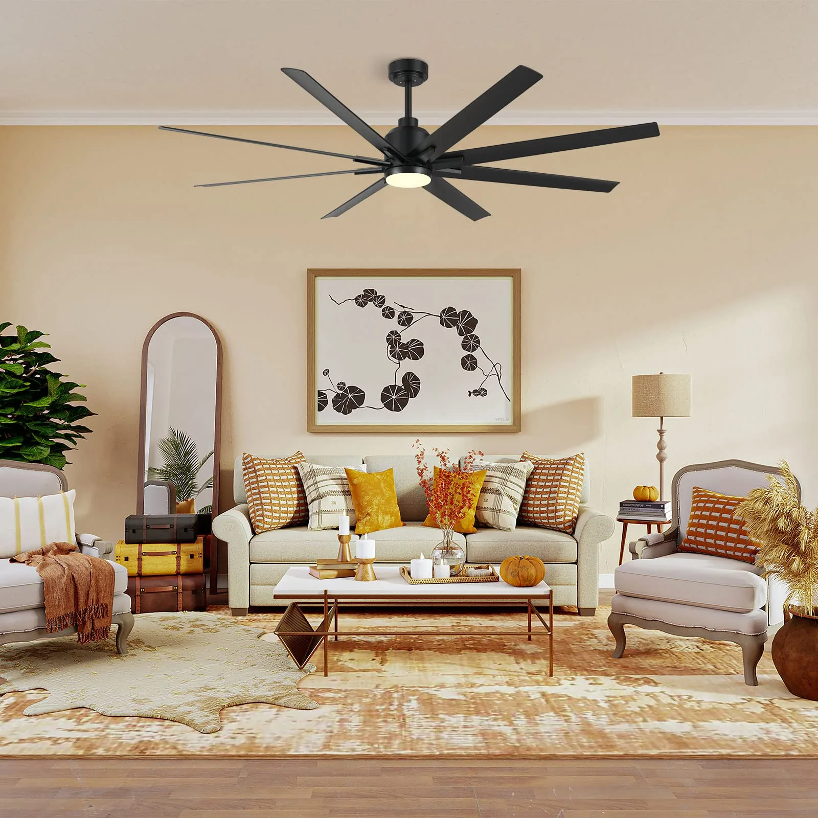 Cjoy Ceiling Fan With Lights Remote Control 72 Inch Black Modern Ceiling Fan Nellis Auction
