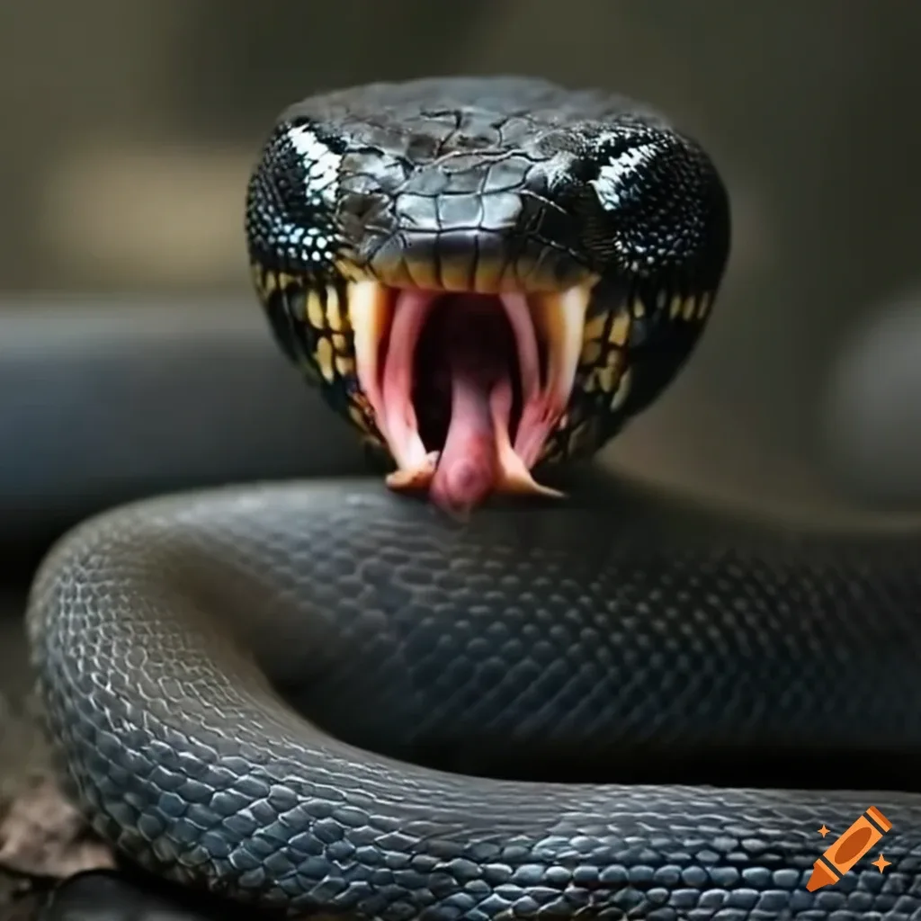 Close Up Of A Hissing Black Viper Snake On Craiyon