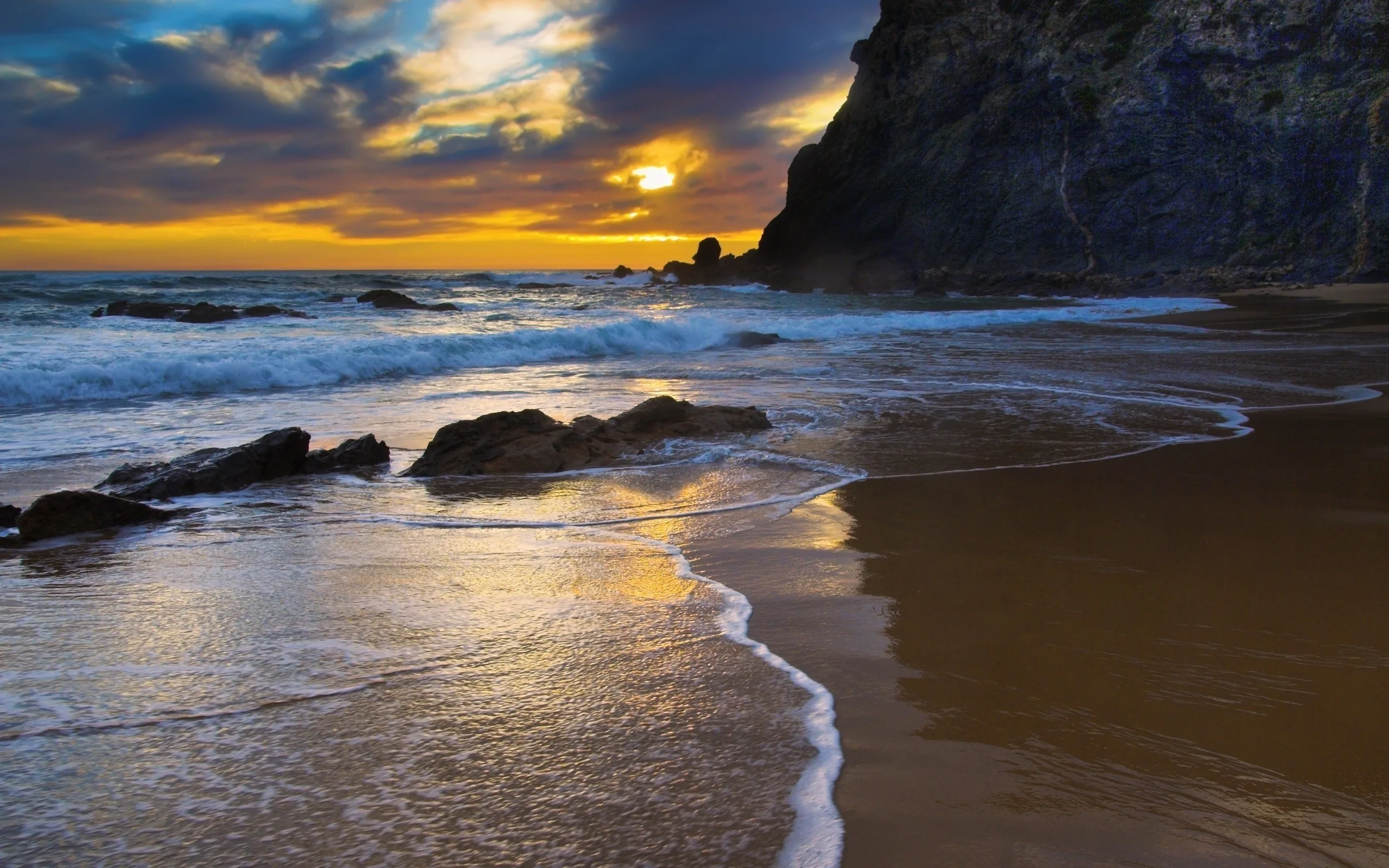 Coast Nature Waves Beach Cliff Rock Sunset Landscape Sea Wallpapers Hd Desktop And