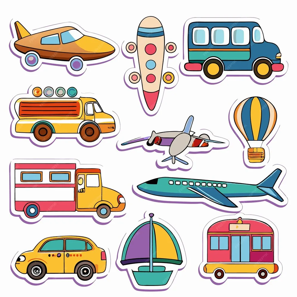 Colorful Cartoon Stickers With Different Modes Of Transportation Premium Ai Generated Vector