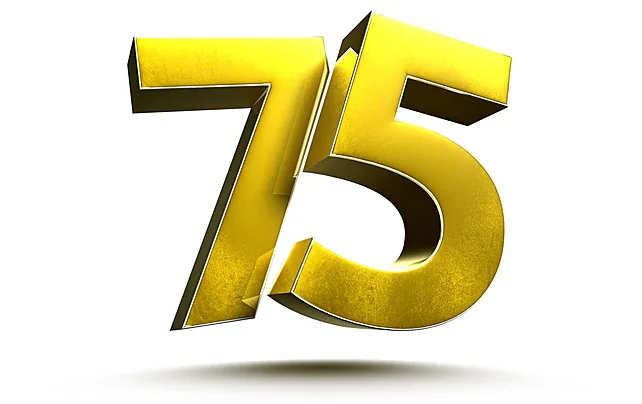 Congratulations With Number 75 Engraved On A Sparkling Fireworks Background Vector Sign