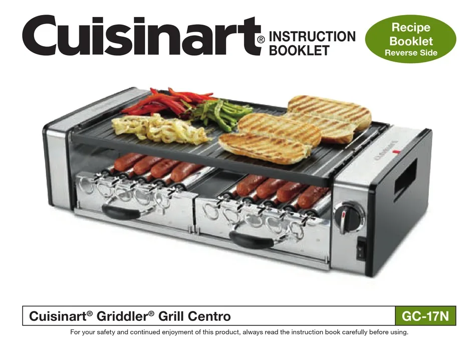 Cuisinart Griddler Gc 17N Grill Instruction Booklet Manualslib