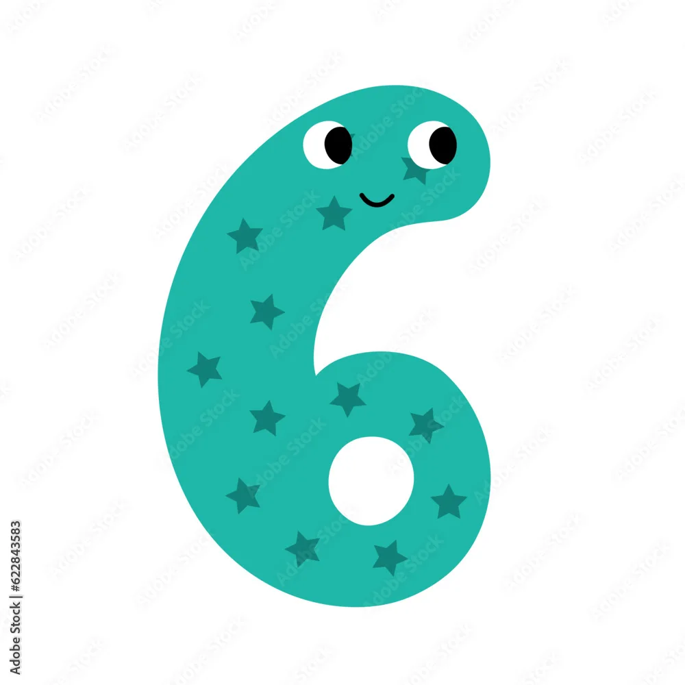 Cute Number Six Character For Kids Leaning Numbers For Preschool Doodle Number 6 In Cartoon