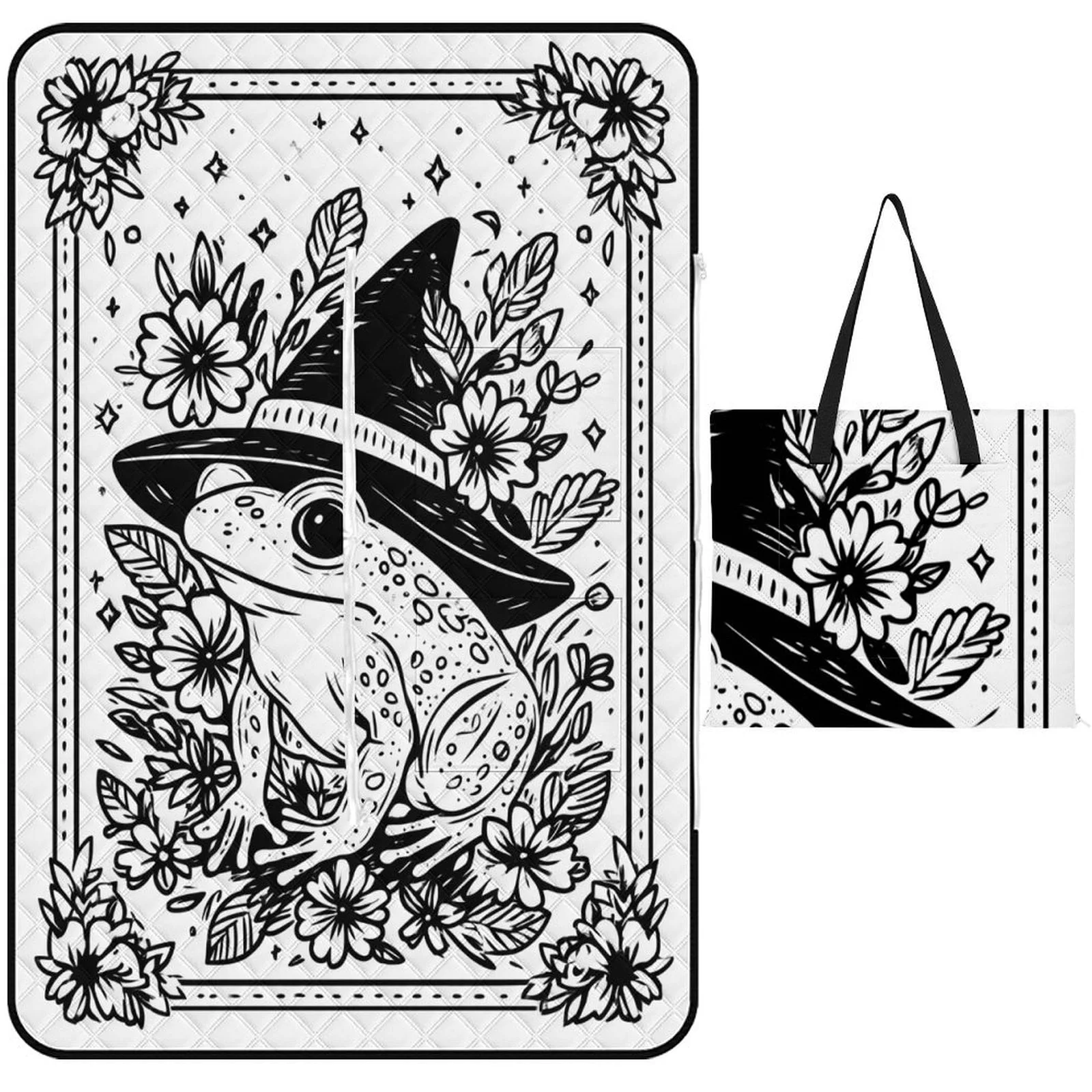 Cute Witch Frog Waterproof Picnic Blanket With Foldable Zipper Suitable For Outdoor Use