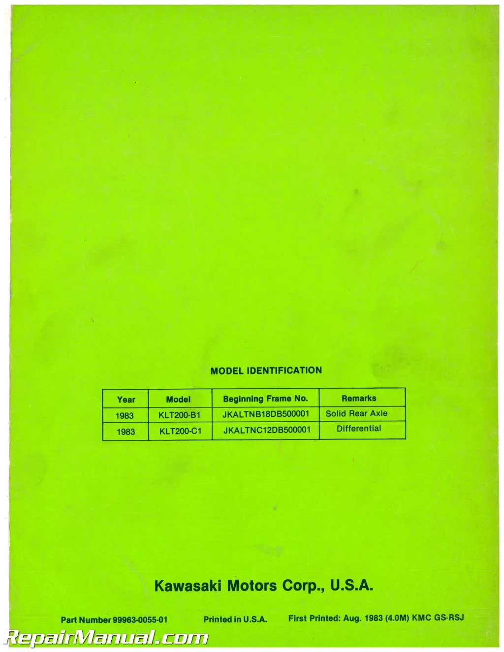 Diagram 1983 Kawasaki Klt 200 Wiring Diagram