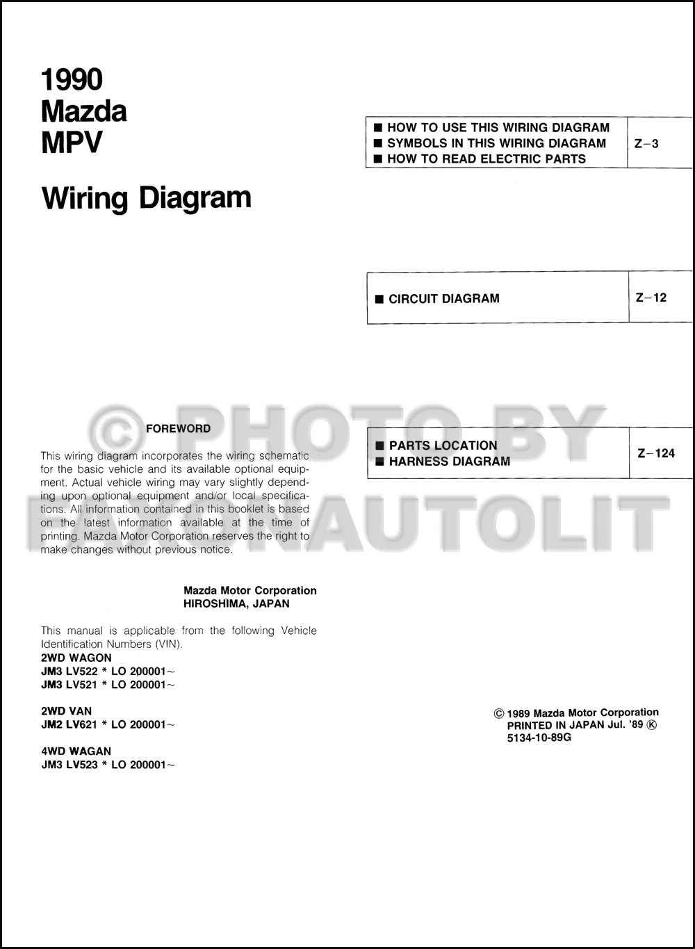 Diagram 1991 Mazda Mpv Wiring Diagram Manual Original