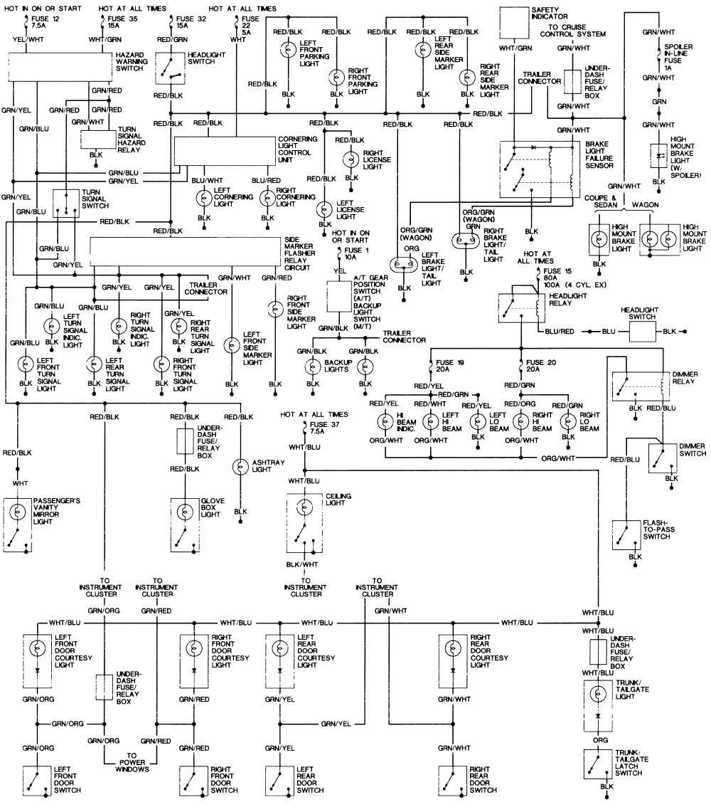 Diagram 1992 1993 Honda Accord Headlight Headlamp Wiring Diagram