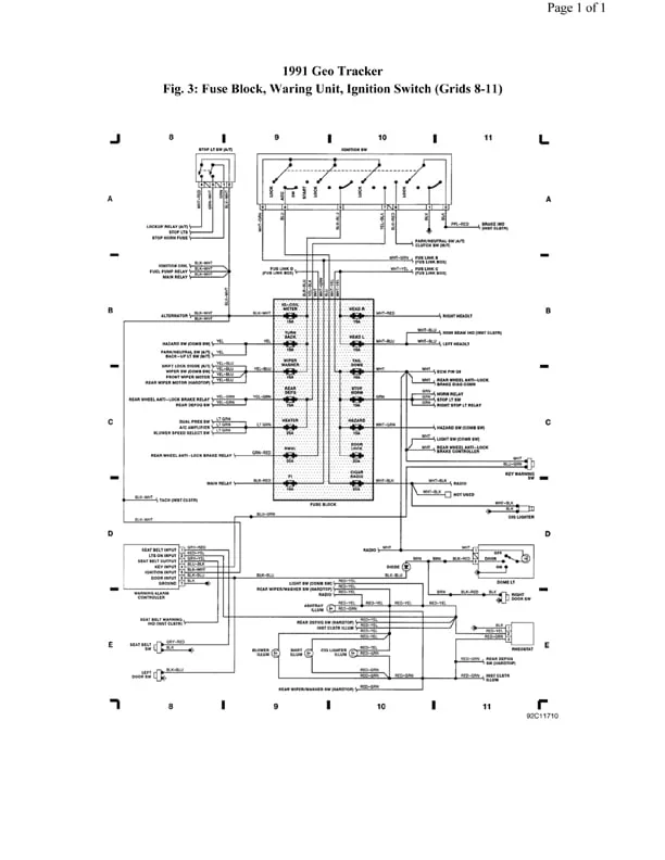 Diagram 1992 Geo Tracker Fuse Panel Diagram