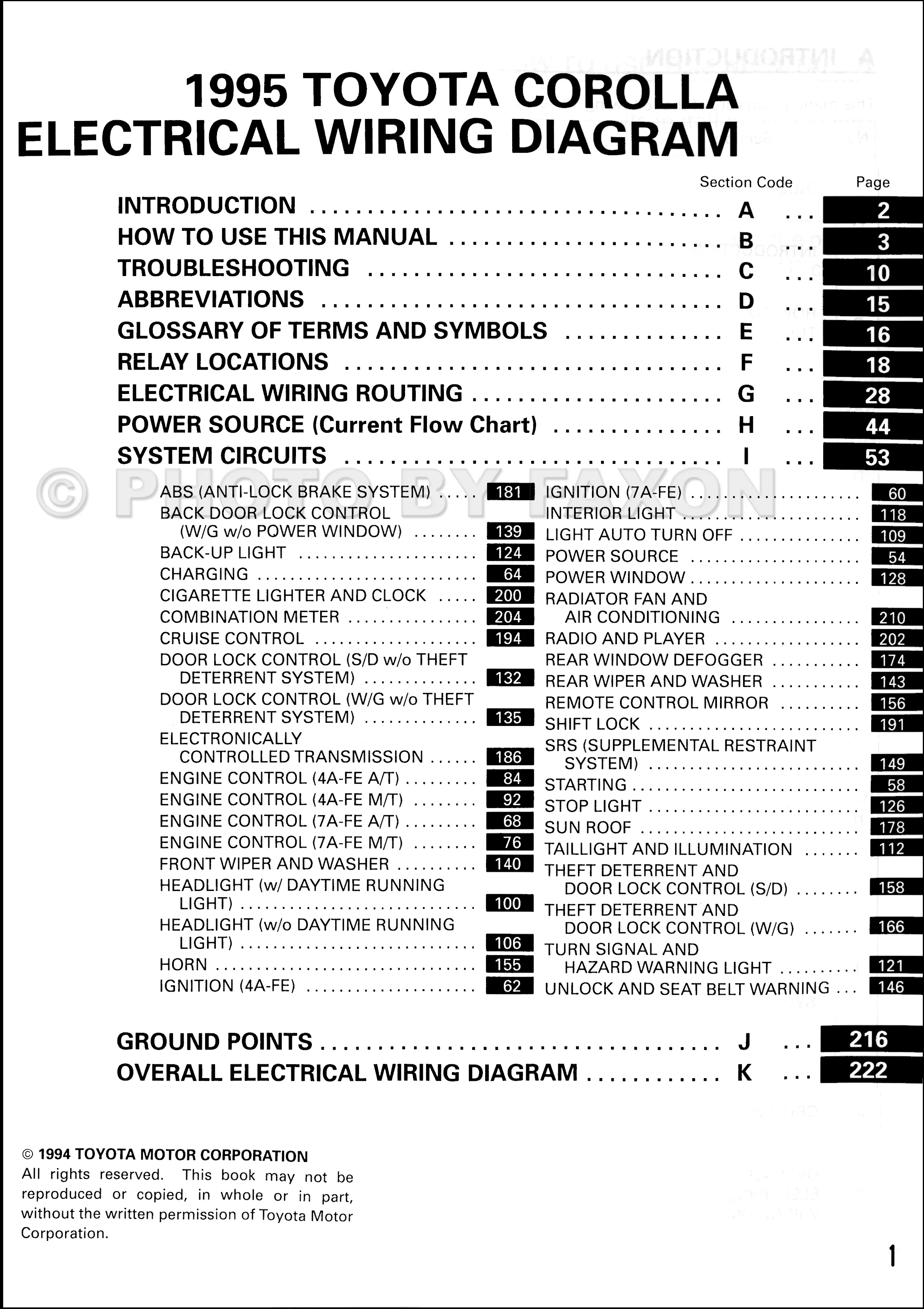 Diagram 1992 Toyota Corolla Wiring Diagram Manual Original
