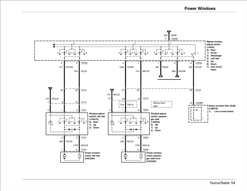 Diagram 1999 Ford Taurus Power Windows Diagram