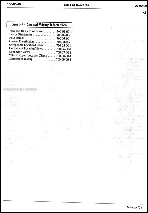 Diagram 1999 Mercury Villager Wiring Diagram Manual Original