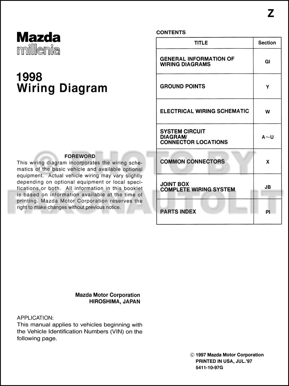 Diagram 2001 Mazda Millenia Wiring Diagram