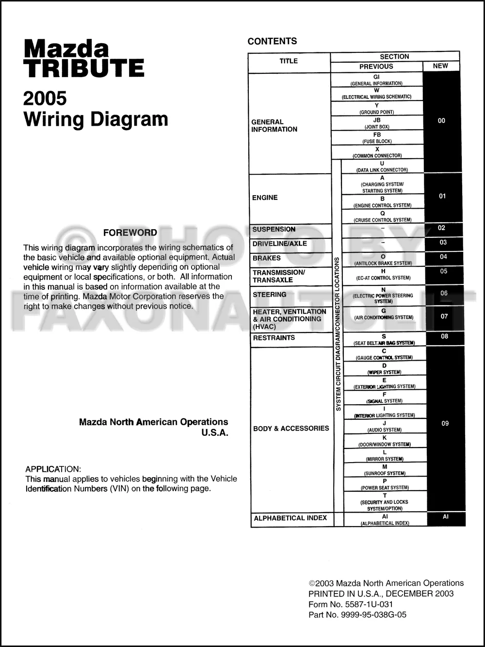 Diagram 2004 Mazda Tribute Wiring Diagram Original