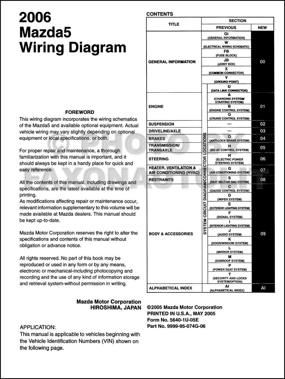 Diagram 2006 Mazda 5 Wiring Diagram Manual Original