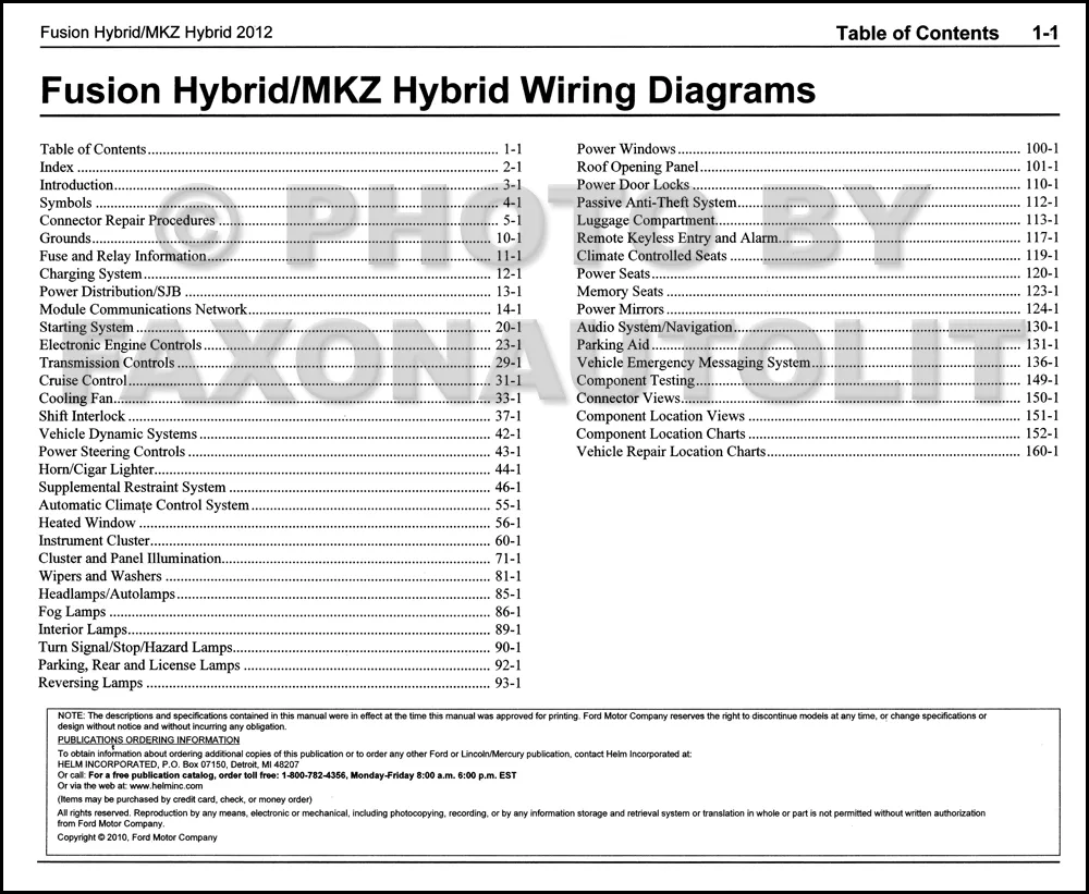 Diagram 2012 Hybrid Ford Fusion Lincoln Mkz Wiring Diagram Original