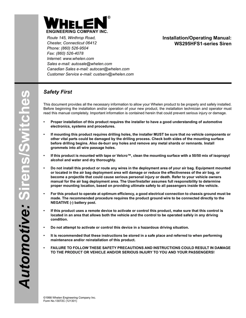 Diagram Whelen Siren 295Hfsa1 Wiring Diagram