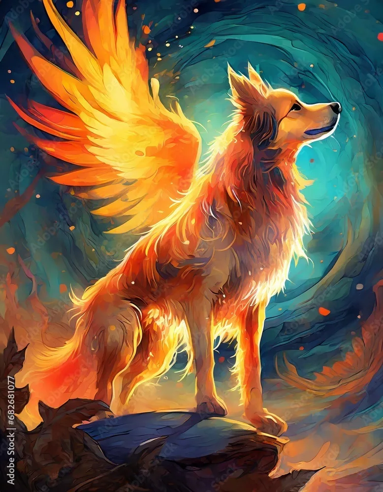 Digital Art Techniques To Merge Elements Of A Dog With Those Reminiscent Of A Phoeni Firefly