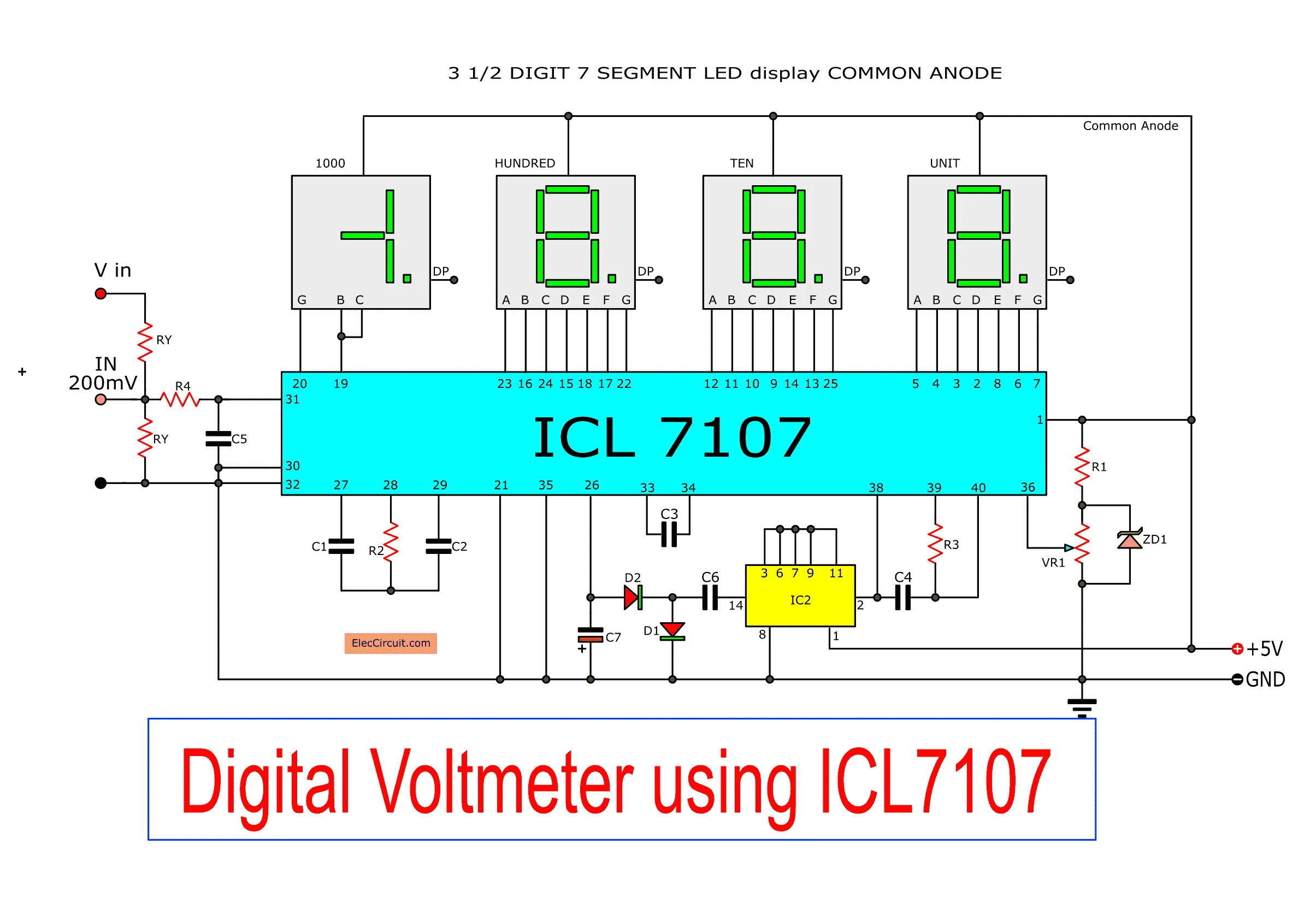 Digital Voltmeter Circuit Diagram Using Icl7107 7106 With Pcb