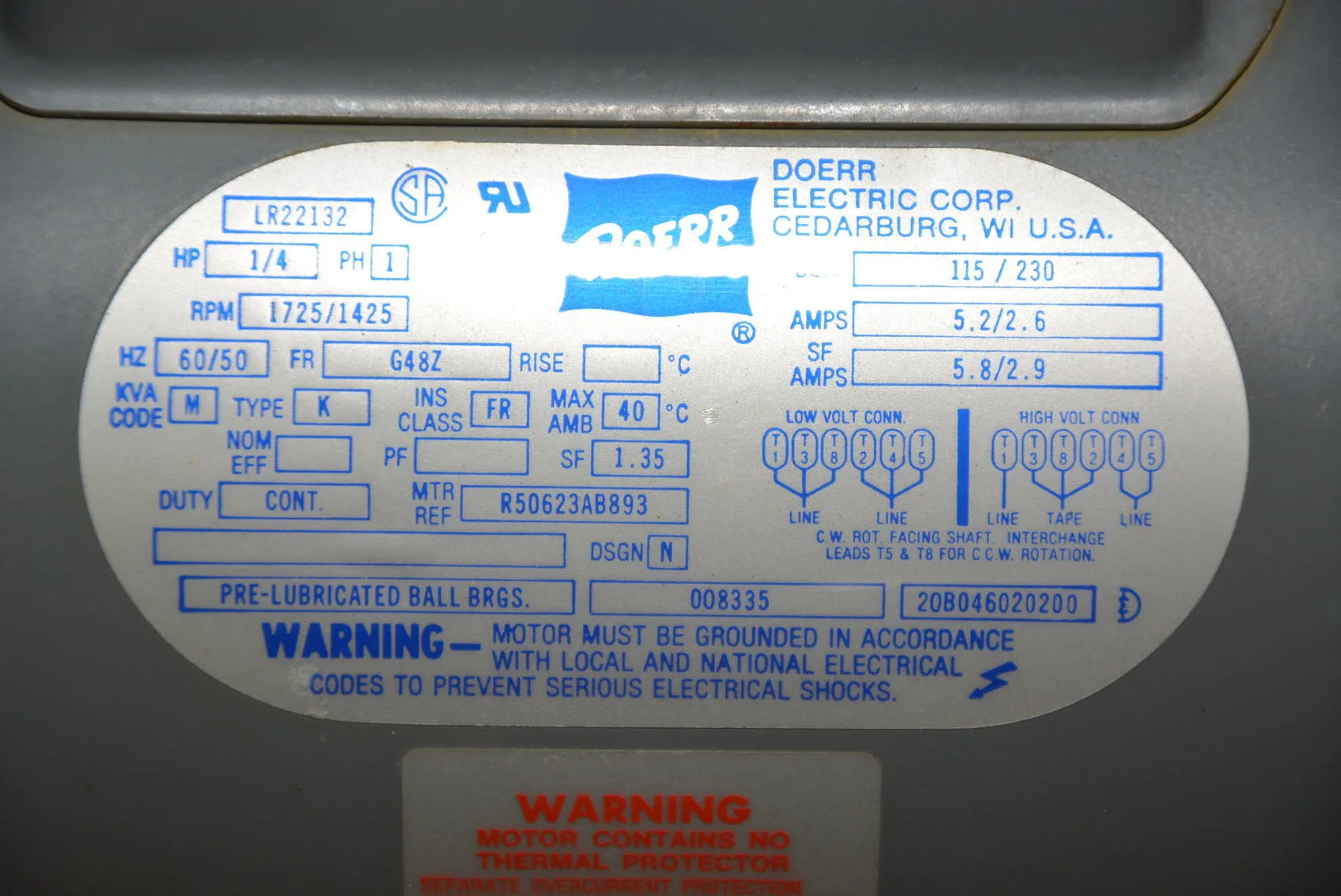 Doerr Motor Lr22132 5Hp Capacitor Wiring Diagram