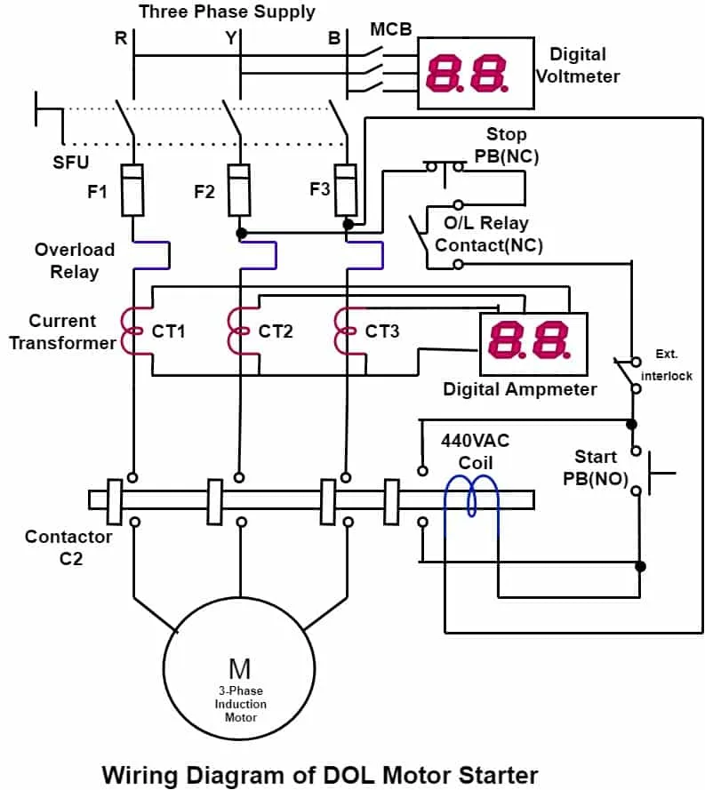 Dol Starter Power And Control Circuit Diagram