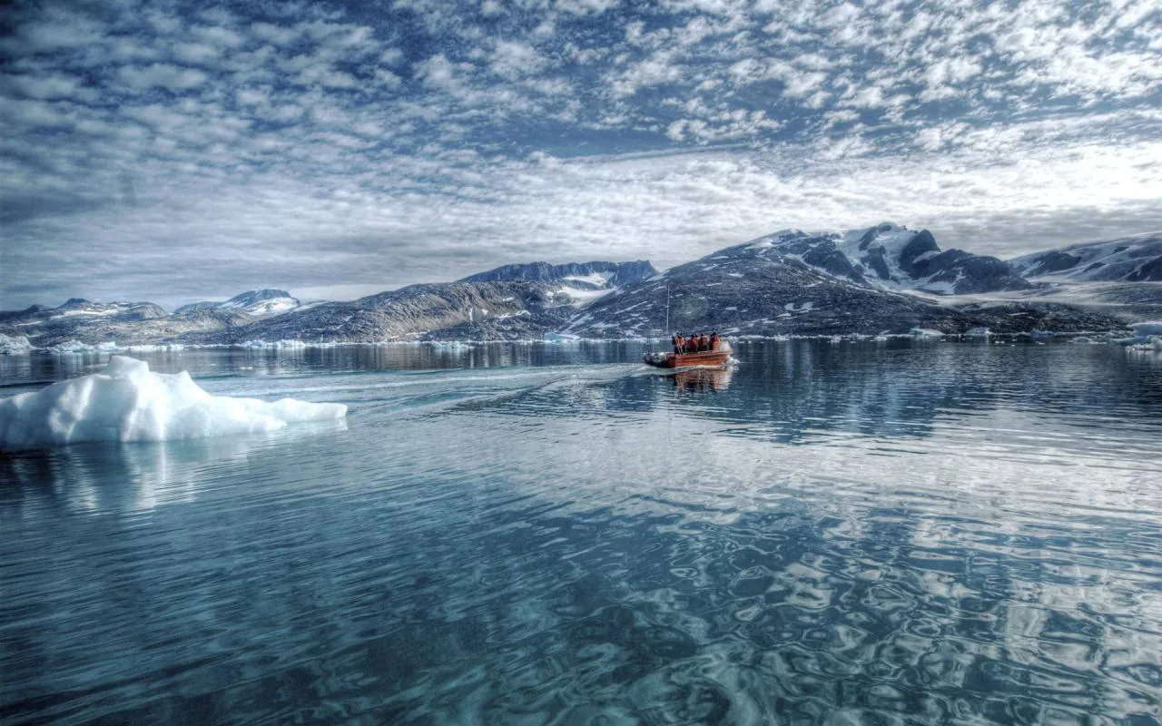 Download Arctic Water With Boat Wallpaper