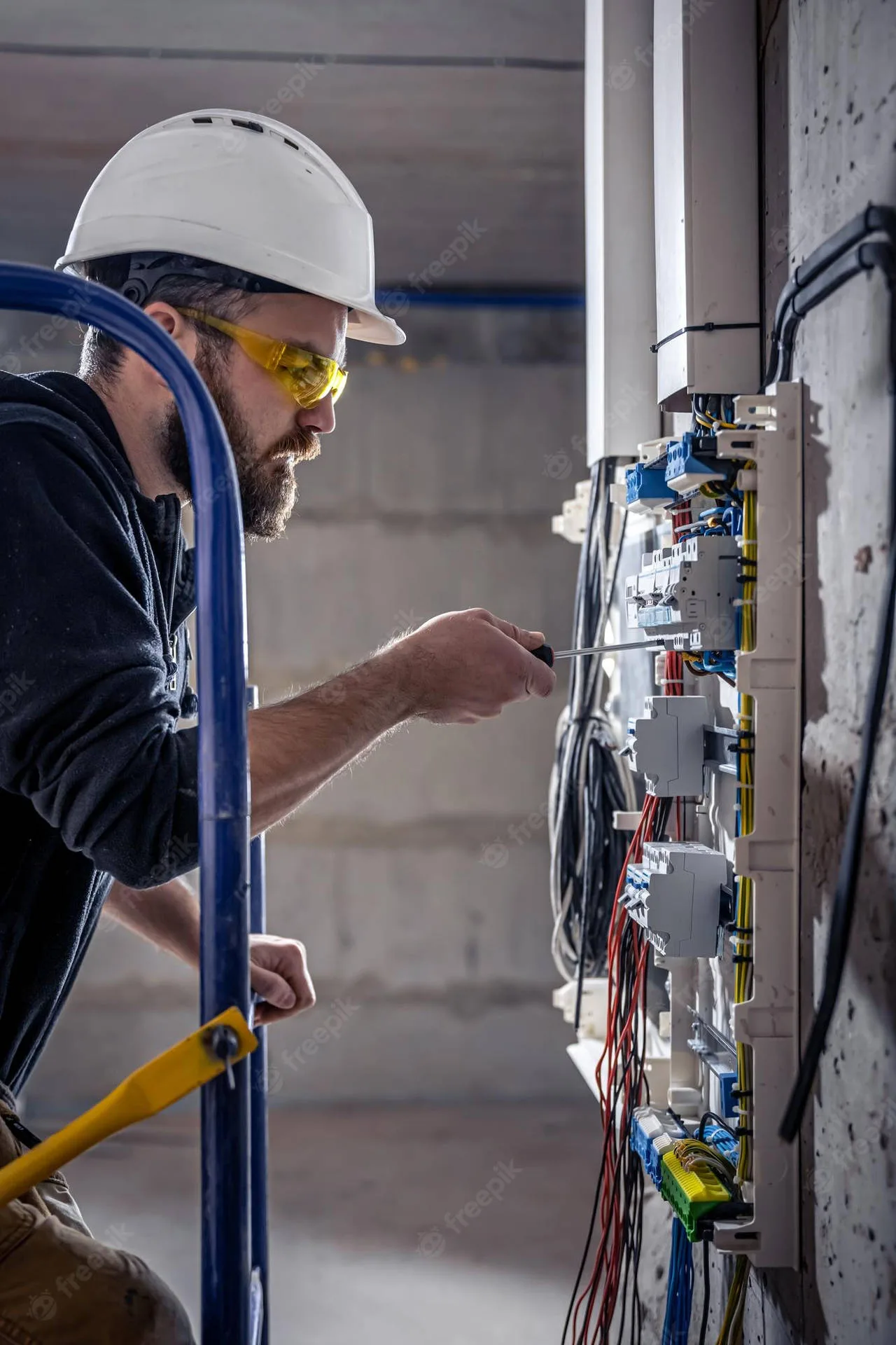 Download Electrical Technician Inspecting Electronic Wiring Wallpaper
