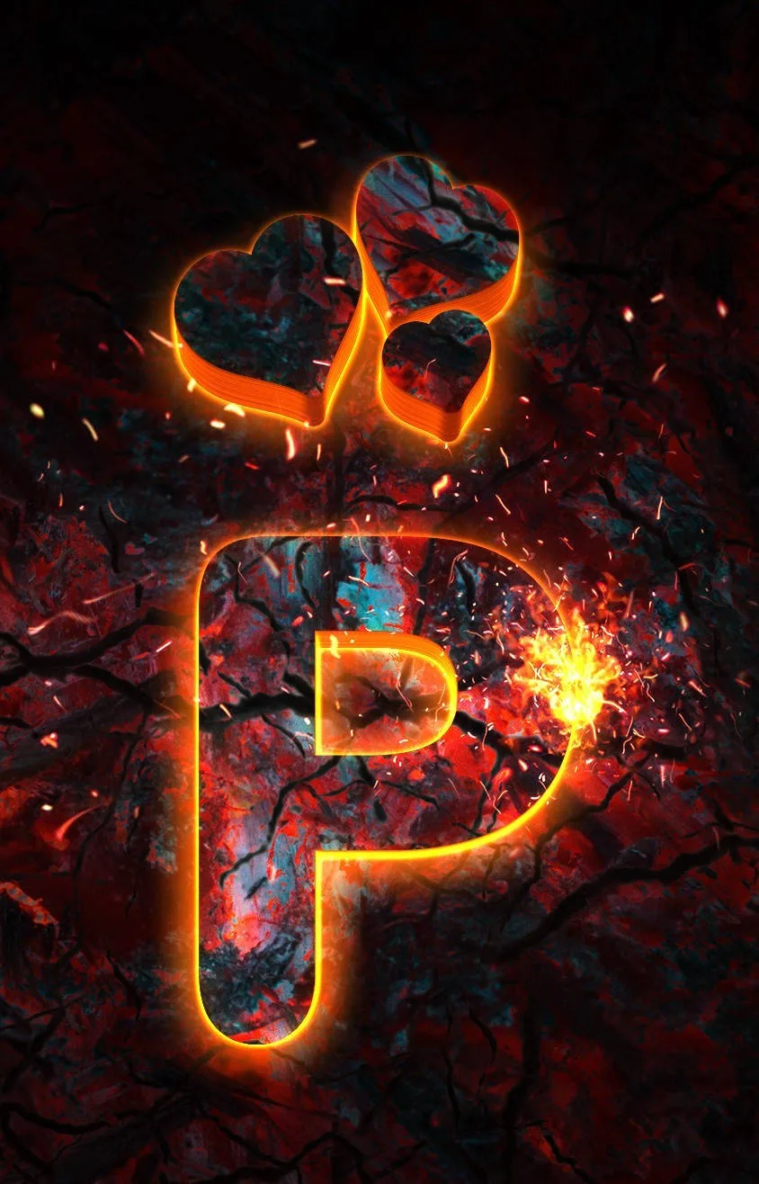 Download Fiery Letter P With Hearts Wallpaper