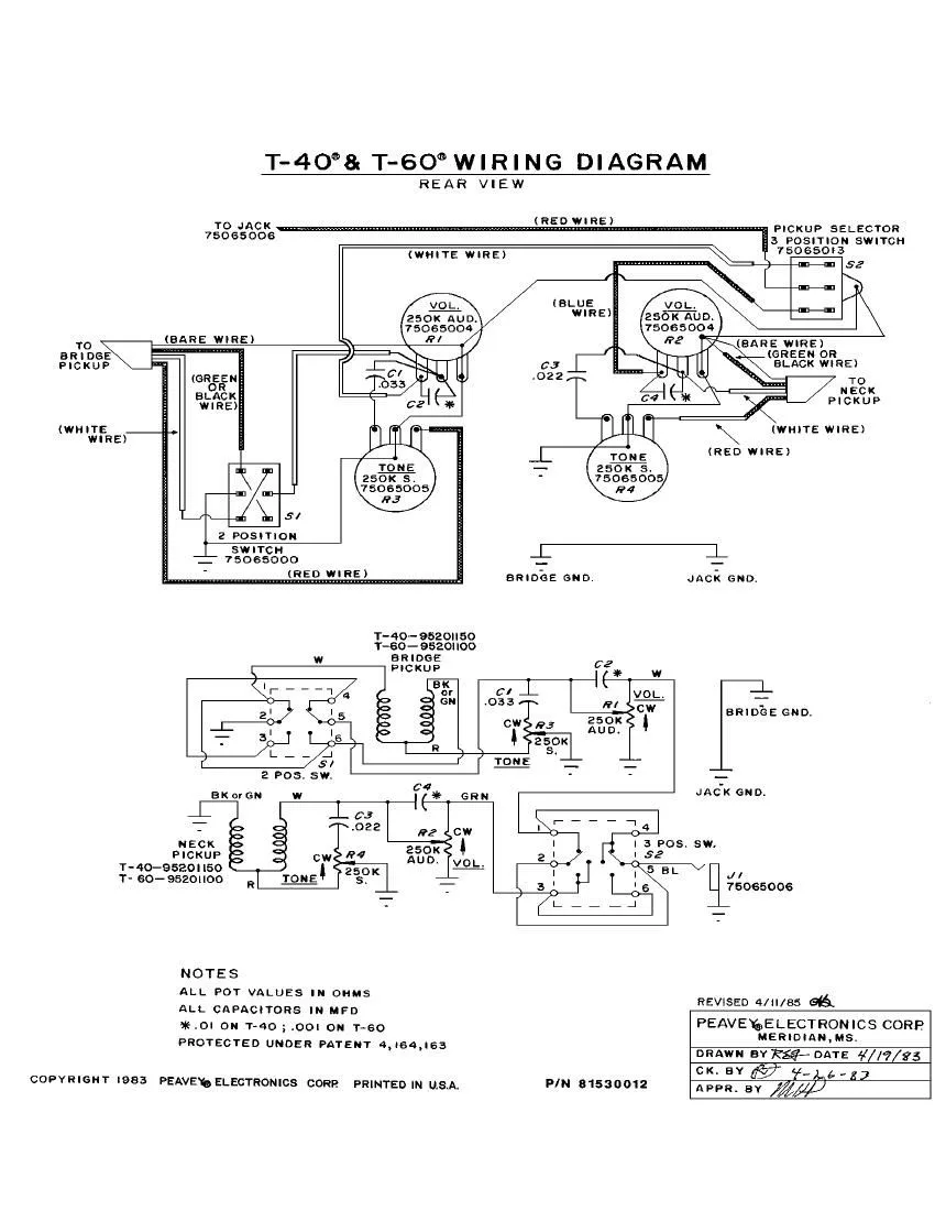 Download Peavey T 40 T 60 Wiring Diagrams Free