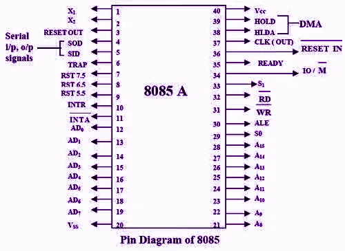 Draw The Pin Diagram Of 8085 Microprocessor And Pin Function