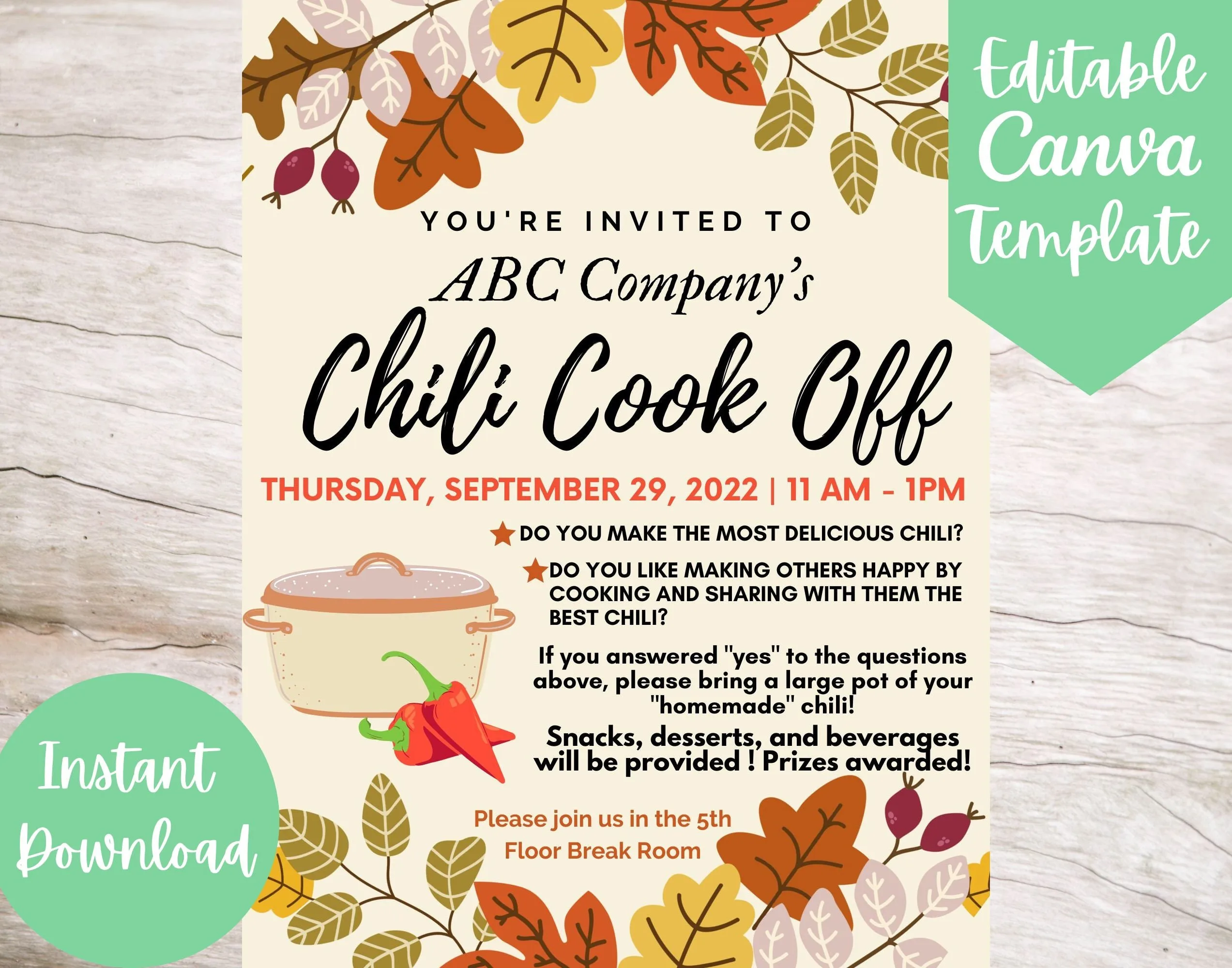 Editable And Printable Office Chili Cook Off Invitation Flyer Template Instant Download House