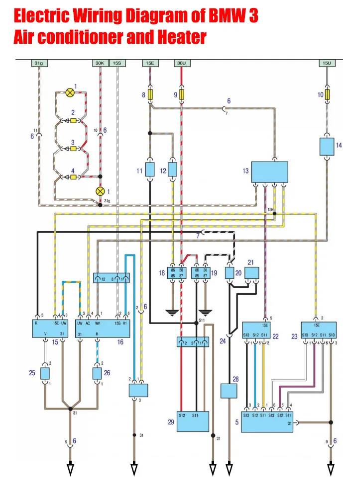 Electric Wiring Diagram For The Air Conditioner And Heater System Of A Bmw 3 Series Car Anatomy