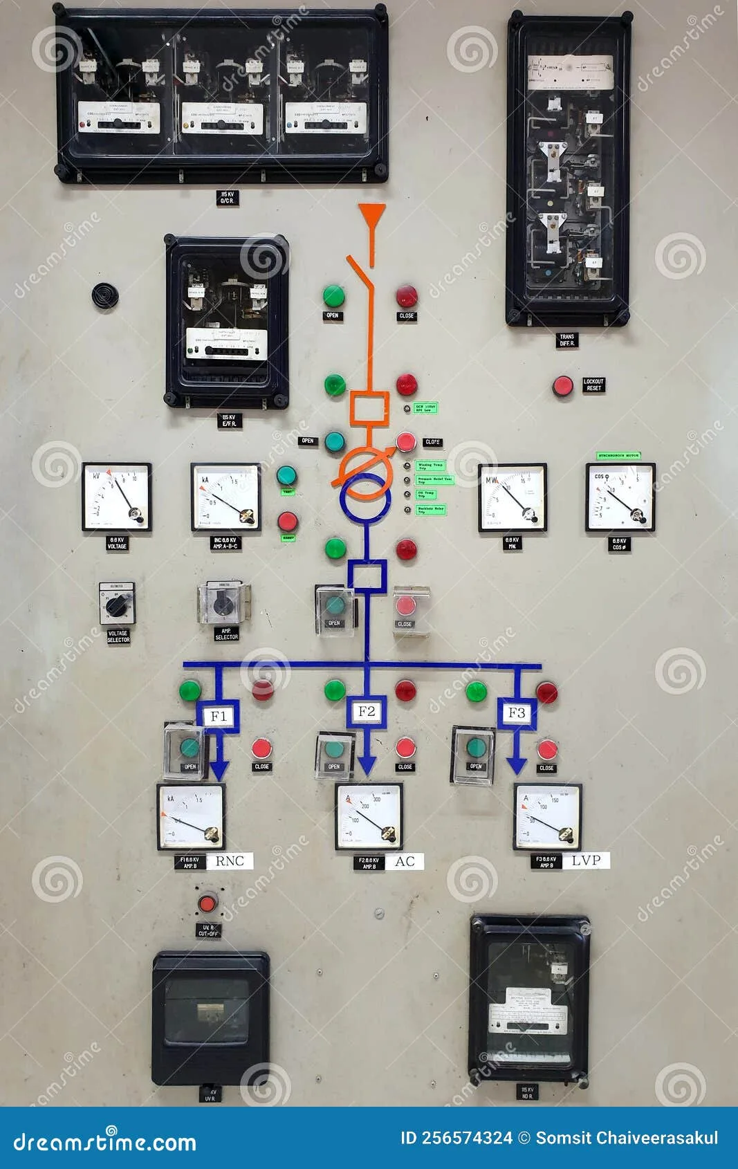 Electrical Single Line Diagram And Electromechanical Protection Relay Metering On Mimic Panel