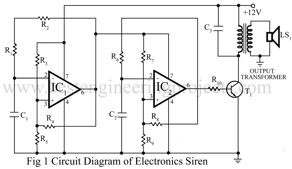 Electronic Siren Circuit Using Op Amp 741 Engineering Projects