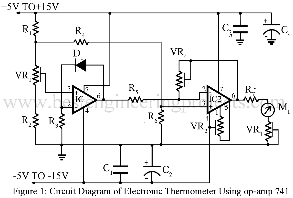 Electronics Thermometer Using Op Amp 741 Ic Engineering Projects