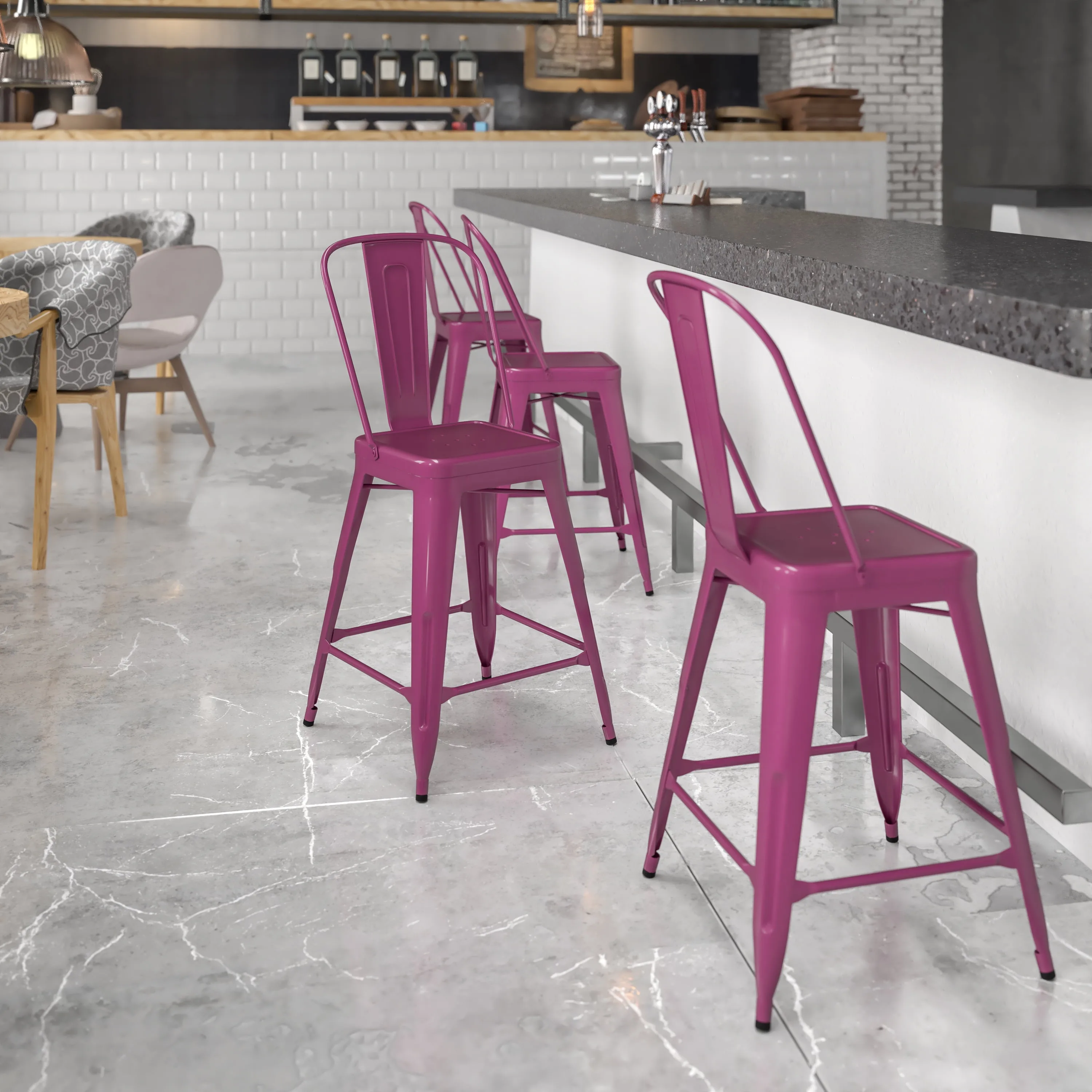 Emma Oliver Counter Height Commercial Bar Stool Purple