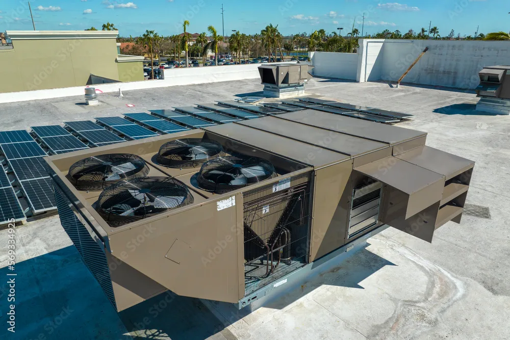 External Unit Of Commercial Air Conditioning And Ventilation System Installed On Industrial