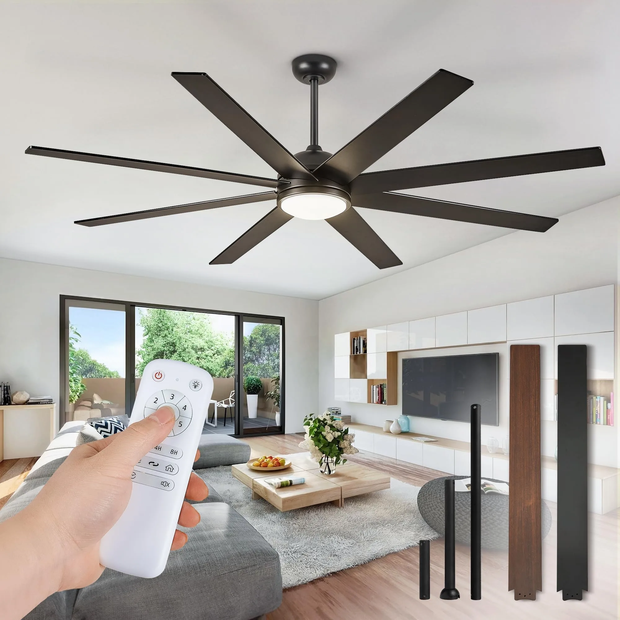 Fanbulous 65 Inch Ceiling Fans With Lights And Remote Black Indoor Outdoor Ceiling
